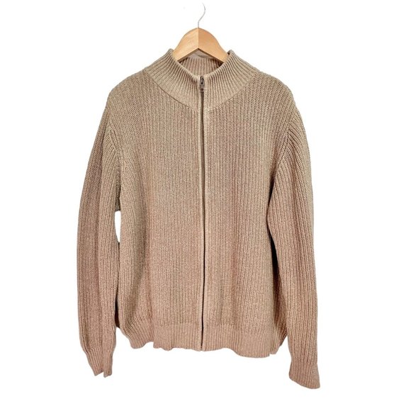 LL.. Bean Men's Cotton Zip Sweater Cardigan Khaki Large - Picture 8 of 11